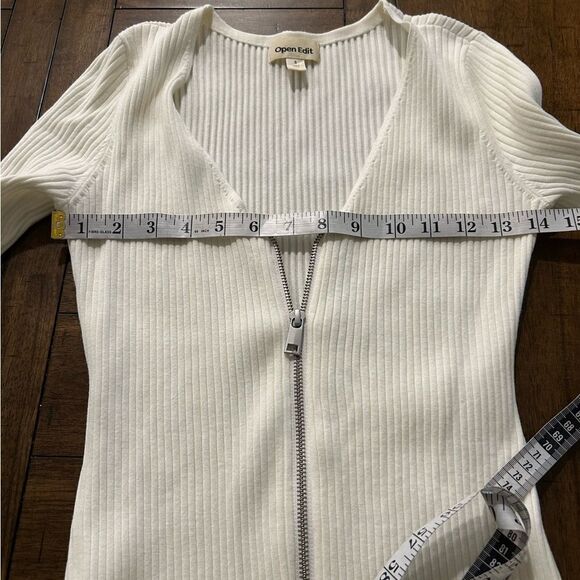 Open Edit Nordstrom White Ribbed Long Sleeve Zip Front Sweater Mini Dress Small - Picture 5 of 5